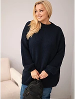 Dámský svetr Plus Size volného střihu s dlouhým rukávem modrý