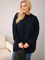 Dámský svetr Plus Size volného střihu s dlouhým rukávem modrý