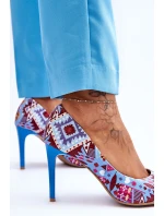 Modne Skórzane Szpilki Lewski Shoes 2659 Niebiesko-Czerwone