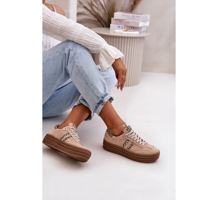 Zazoo N1068S4 Damskie Zamszowe Sneakersy Na Platformie Panterka Różowe