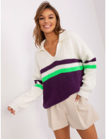 Ecru-tmavo fialový oversize sveter s vlnou