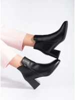 Exkluzívne dámske čierne členkové topánky so širokým podpätkom