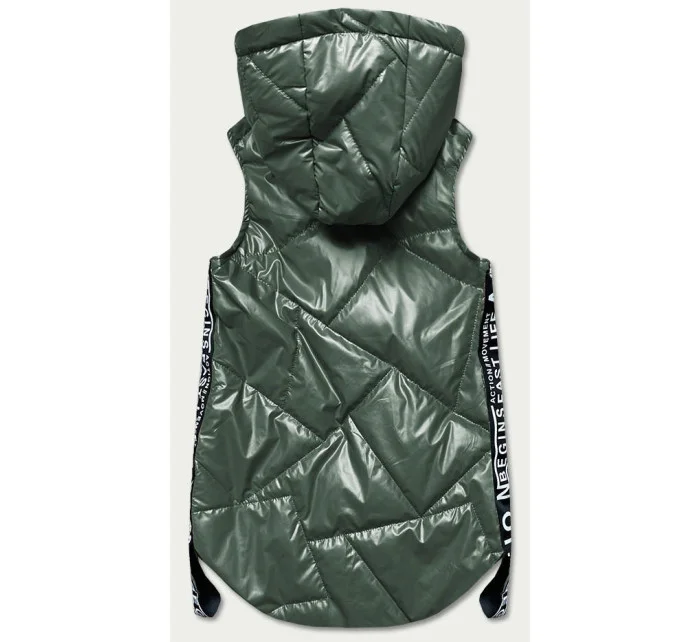 Zelená dámska vesta s ozdobnými páskami (B8011-10)