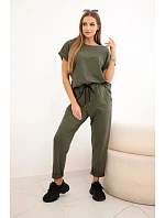 Súprava bavlnená blúzka + nohavice khaki Súprava bavlnená blúzka + nohavice khaki