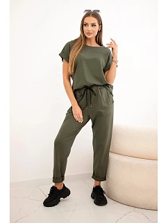 Súprava bavlnená blúzka + nohavice khaki