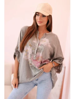 Dámska bavlnená blúzka s kvetinovým vzorom a gombíkmi fango
