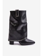 Ocieplane Botki Z Wywiniętą Cholewką Na Słupku Czarne Tamalis