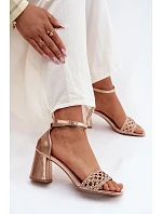 Dámské sandály na podpatku s pleteným vzorem šampaňské Felena