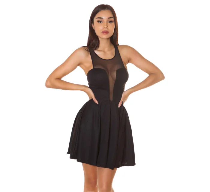 Dámske sexy mini šaty s priehľadným výstrihom 50226 Čierna - KouCla