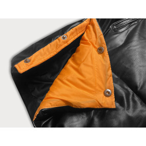 Čierno-oranžová voľná dámska bunda z ekologickej kože (AG6-20B)