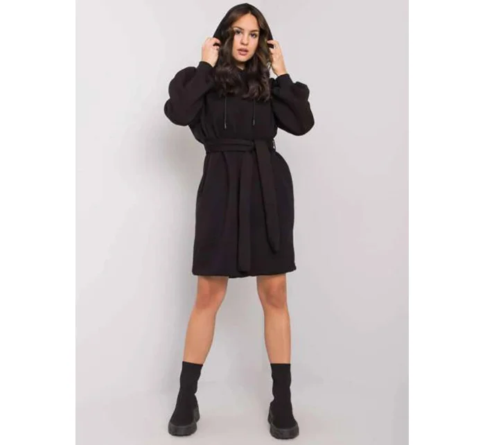 Čierne nadrozmerné teplákové šaty s opaskom (7253)