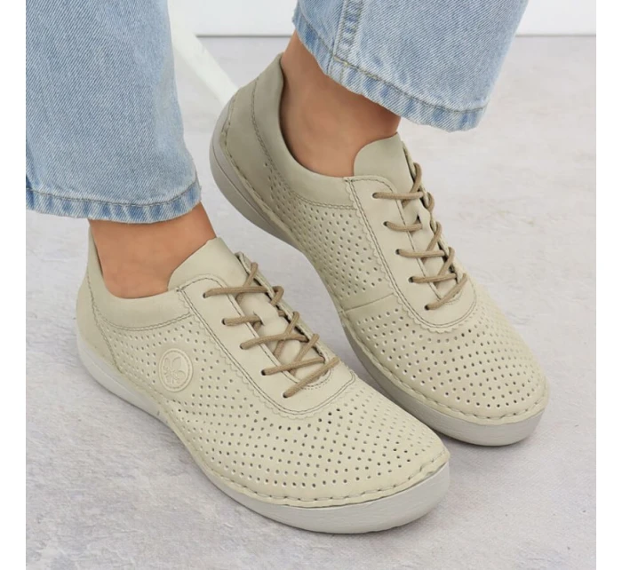 Dámske perforované béžové kožené poltopánky Rieker 52546-60