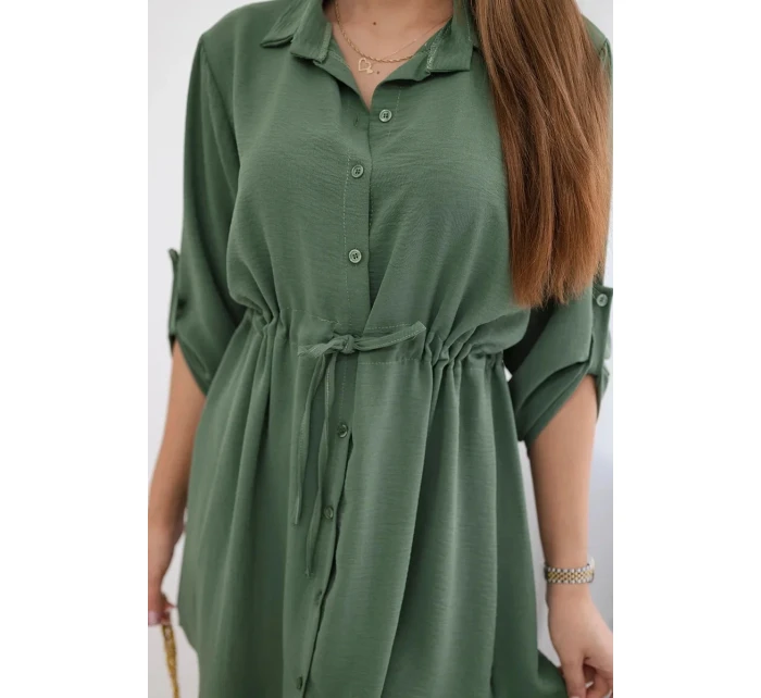 Šaty so zapínaním na gombíky a viazaním v páse khaki Šaty so zapínaním na gombíky a viazaním v páse khaki
