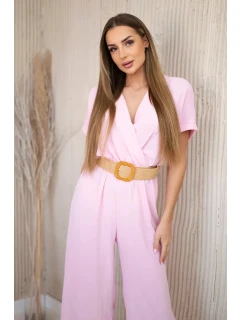 Kombinéza s ozdobným opaskom candy pink