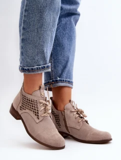 model 21646155 Nízké Dámské Botky se Šněrováním Semišové Bežové - Zazoo