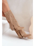 Semišové Kozačky Do  S Svrškem Na Podpatku Béžové model 21680139 - Zazoo