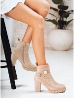 Dámské semišové kozačky na podpatku béžové Dstreet model 21994356 - FashionStreet