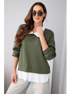 Dámská máslová mikina z viskózy s model 22014161 vsadkou khaki - K-Fashion