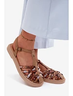 Kožené dámské sandály Ploché s Pásky Maciejka K7442-04 Béžové