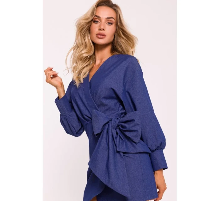 model 20476040 Mini zavinovací šaty s vázáním modré - Moe model 20476040 Mini zavinovací šaty s vázáním modré - Moe