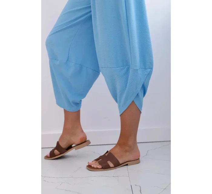 Kalhoty se širokými nohavicemi a kapsami modrý