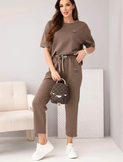 Dámský viskózový s krátkým rukávem a kalhotami s ohrnutým lemem mocca model 22010162 - K-Fashion