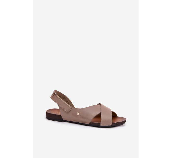 Kožené sandály na suchý zip tmavě béžové model 21694316 - Zazoo