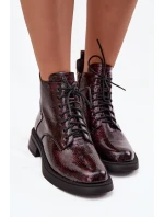 Lakované kožené dámské boty na klínu model 21713850 bordó - D&A