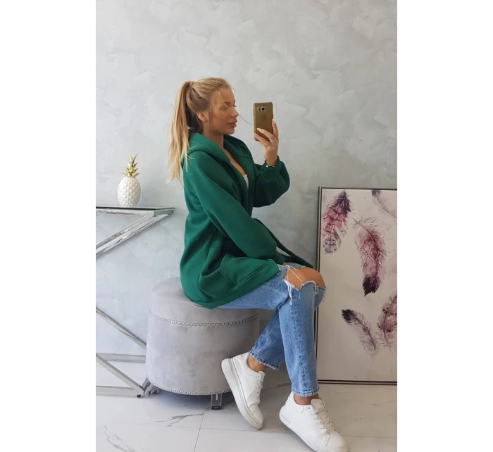 Zateplená bunda s vázáním v pase tmavě zelená