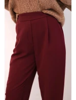 Dámské kalhoty s vysokým pasem a záhyby bordové