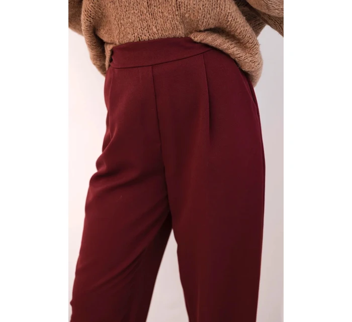 Dámské kalhoty s vysokým pasem a záhyby bordové