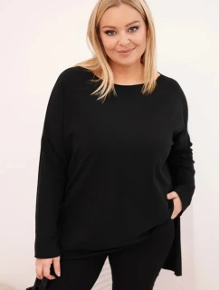 Dámská blůza Plus Size asymetrická s dlouhým rukávem černá