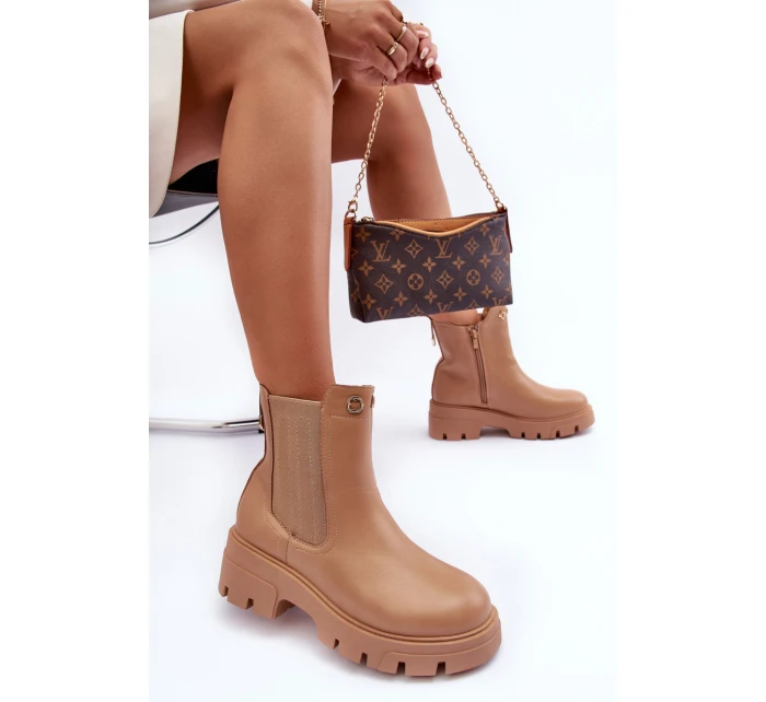 Dámské kožené botky se zdobením Bežové model 21633828 - Boto Dámské kožené botky se zdobením Bežové model 21633828 - Boto