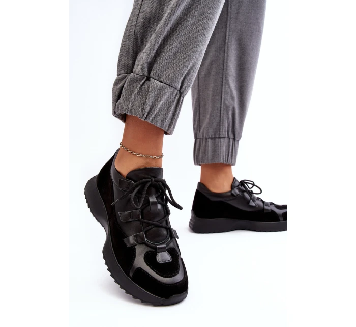 Dámské kožené sportovní boty model 21638349 černé - Zazoo