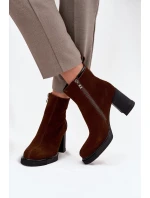 Botki Damskie Z Naturalnego Zamszu Na Słupku Ocieplane Vinceza 91141 Brązowe