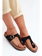 Kožené semišové žabky s zlatou sponou Černé Honey