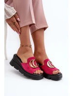 Dámske eko semišové papuče na klinoch a platforme so zlatým lemovaním Fuchsia Iaria