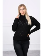 Sveter s polovičným rolákom a kosoštvorcovým vzorom čierny