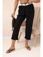 Dámské model 21035575 kalhoty s bavlnou a páskem černé - K-Fashion