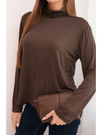 Dámska viskózna blúzka s rolákom a dlhými rukávmi hnedá