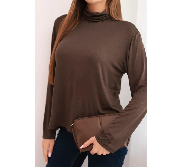 Dámska viskózna blúzka s rolákom a dlhými rukávmi hnedá