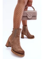 Zamszowe Botki Na Słupku Brązowe Lemar Liresa