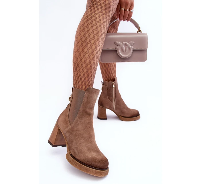 Zamszowe Botki Na Słupku Brązowe Lemar Liresa