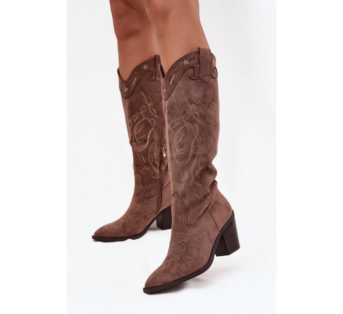 Dámské na podpatku z eko semiše khaki model 21714741 - Boto