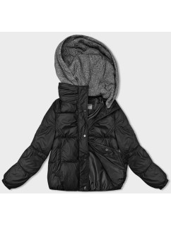 Čierna dámska zimná bunda s látkovou kapucňou (B8213-1)