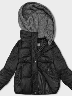 Černá dámská zimní bunda s látkovou kapucí (B8213-1)