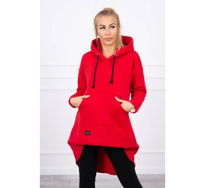 Zateplená mikina s dlhým chrbtom a kapucňou červená