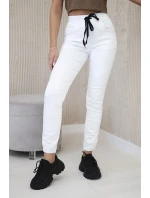 Džínsové nohavice s rebrovaným lemom biele