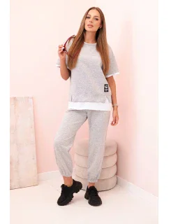 Dámsky maslový set s krátkym rukávom a nohavicami sivý