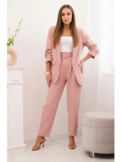 Elegantná súprava saka a nohavíc v púdrovo ružovej farbe